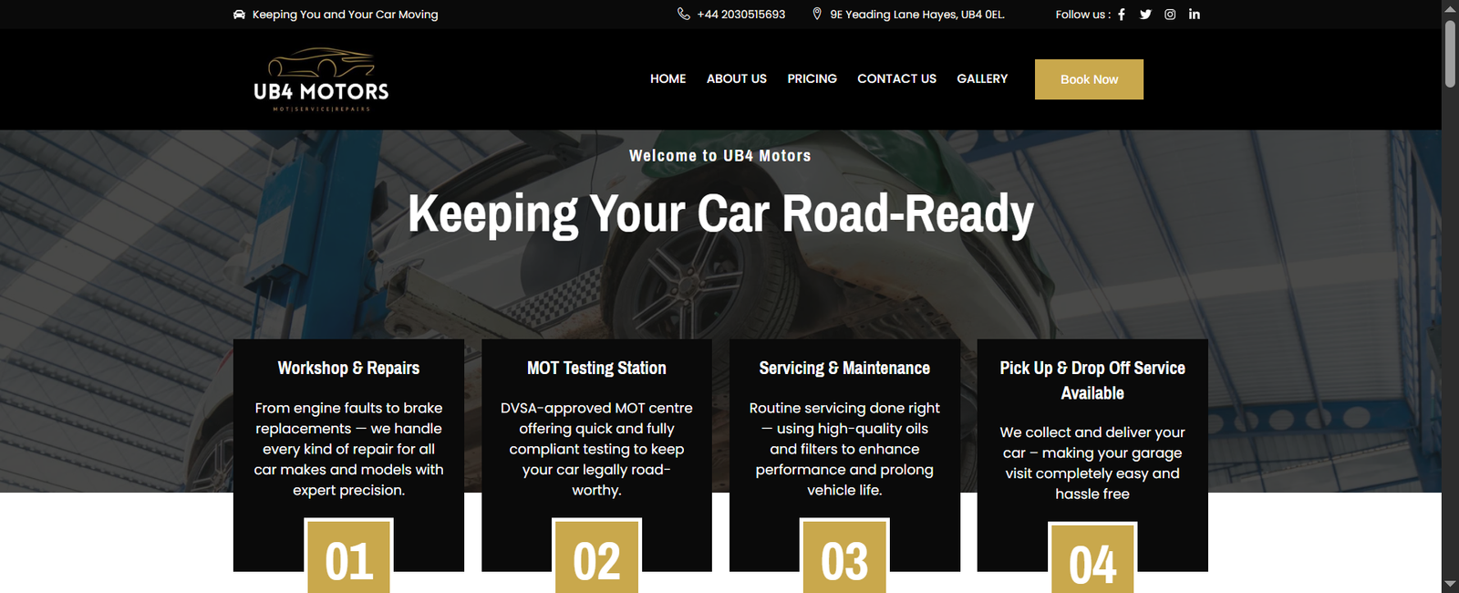 UB4 Motors website screenshot